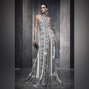 BCBGMaxAzria “ARLENIS” Black & White Geometric Maxi Dress | Size 2